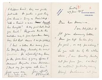 ASQUITH, HERBERT HENRY. Large archive of over 360 Autograph Letters Signed, mostly H, many signed in Greek, to Mrs. Hilda Harrisson (